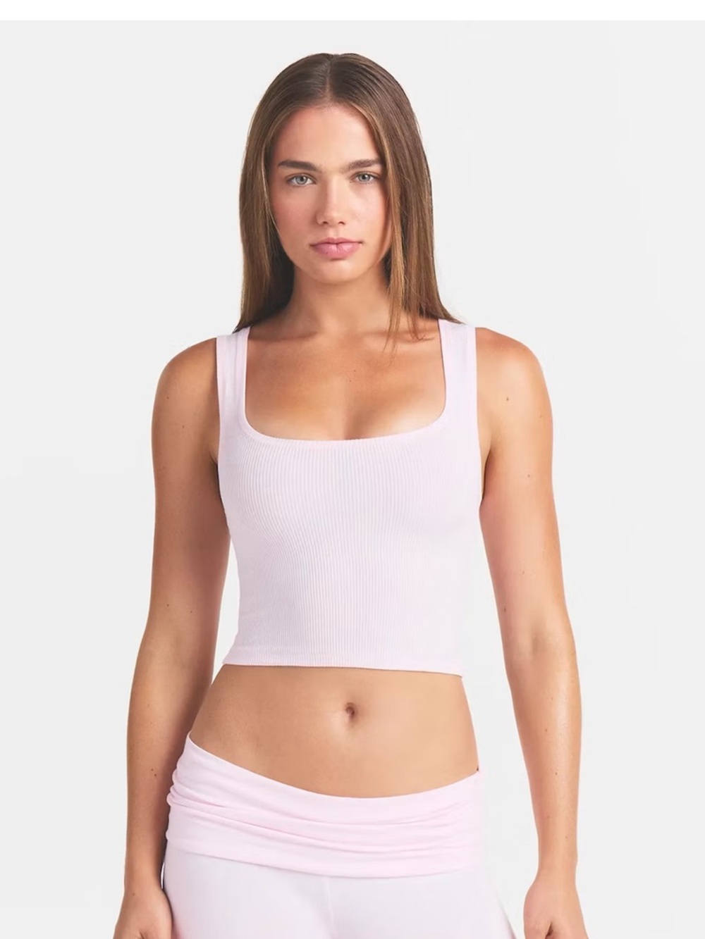 SKIMS Cotton Rib Tank Light Pink Ribbed Fitted Crop Top Size S